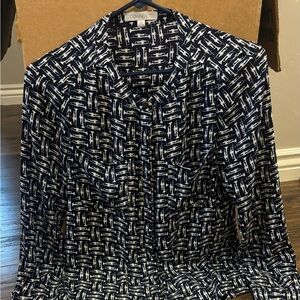 DownEast Navy and White Trumpet Print Blouse